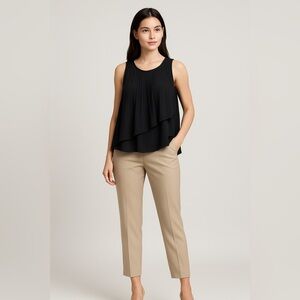 Van Heusen Black Pleated Sleeveless Blouse Women’s XS Layered Hem Keyhole Back